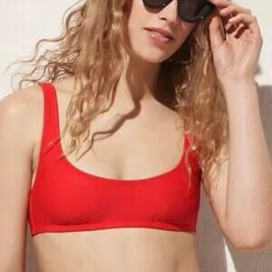 J. Crew Bright Red Heritage Scoopneck Bikini Top 90s Medium Swimsuit Resortwear